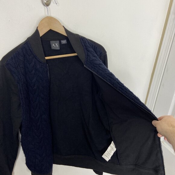 A/E Armani Exchange Men M Cable Knit Sweater Zip Jacket Blue Black Wool Blend - Picture 8 of 8